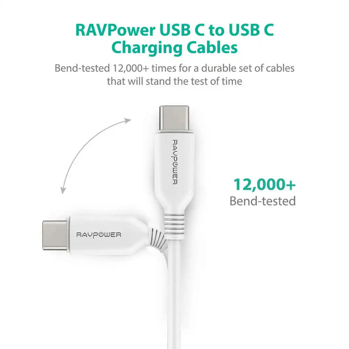 2-Pack Type-C to Type-C Cables (White/Black) [RAVPower RP-CB009]-Cables-RAVPower-Gadget King Pte. Ltd.