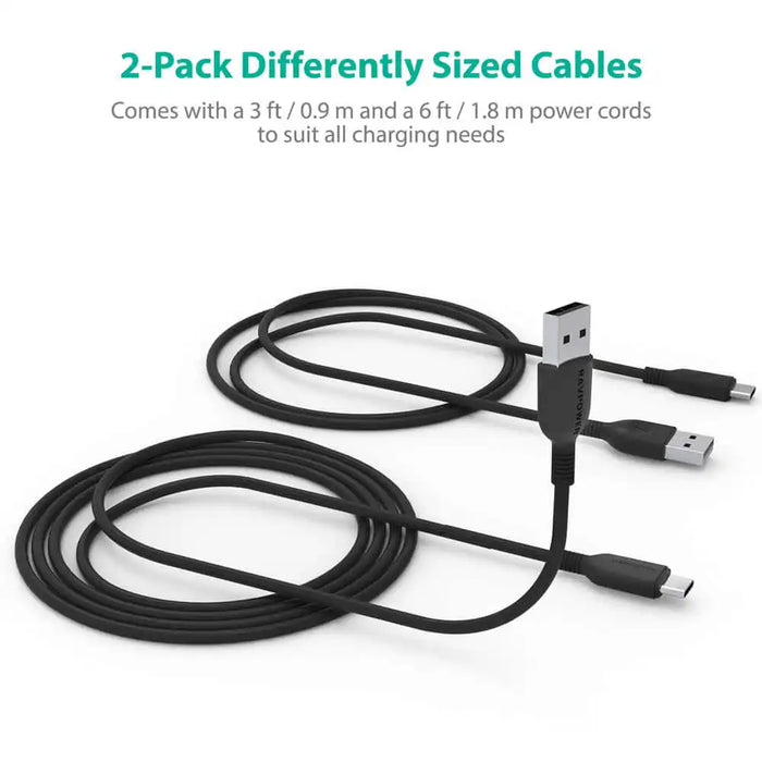 2-Pack USB-A to Type-C Cables (White/Black) [RAVPower RP-CB008]-Cables-RAVPower-Gadget King Pte. Ltd.