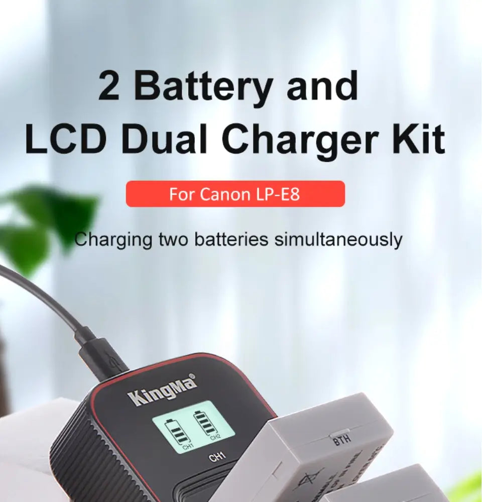 [KingMa] 1120mAh LP - E8 Camera Replacement Batteries (two) and Dual USB LCD Display Charger Set for EOS Rebel T2i T3i