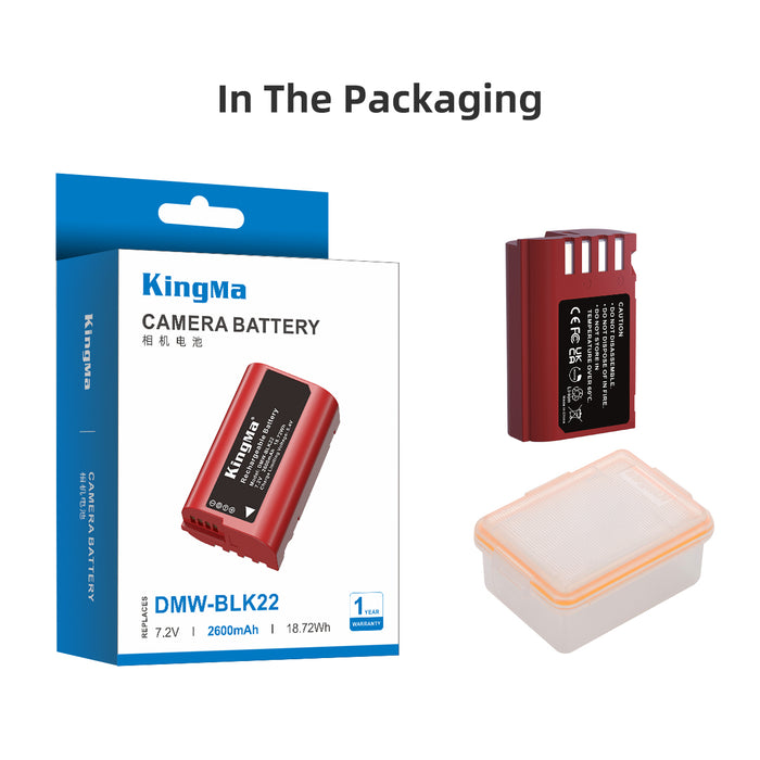 DMW-BLK22 Camera Replacement Battery 2600mAh for Panasonic DC-S5, S5K, S52, S1 II, S5 mark II, GH5 mark II, GH6