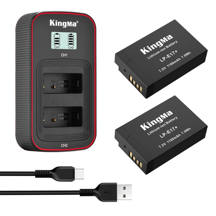 LP-E17 Fully Decoded Replacement Battery and LCD Dual Charger Set for Canon Cameras using LPE17 / LP E17 Batteries