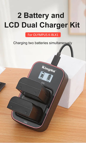 Olympus BLX - 1 2000mAh Replacement Battery and Dual Charger with LCD Display Set