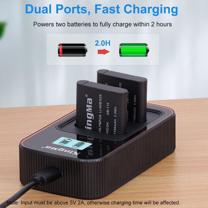 KingMa Li90B & Li92B Set | Olympus | 1100mAh Battery | Dual Charger