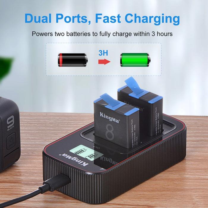 GoPro Hero 8 / 7 / 6 / 5 Replacement Battery and LCD Dual Charger Set