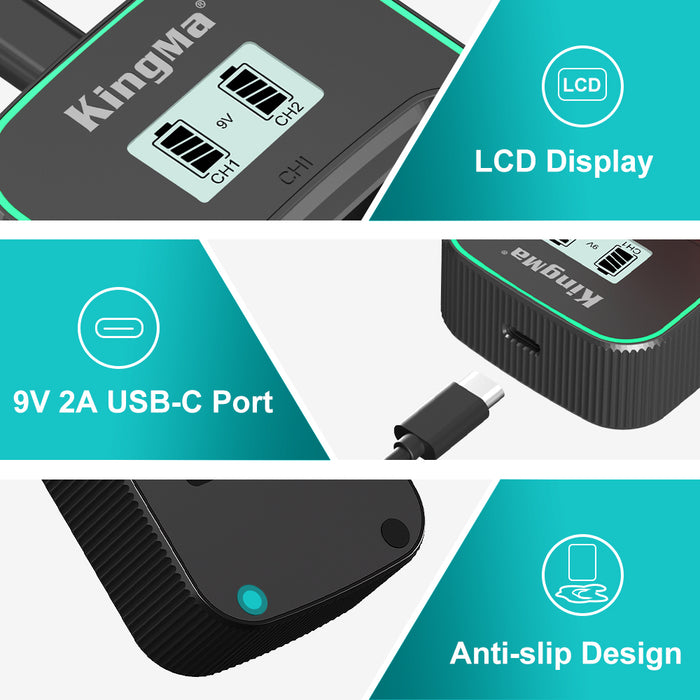 LP-E6 1960mAH Replacement Battery and Ultra Fast Dual Charger for Canon Cameras using LPE6 / LP-E6NH Battery