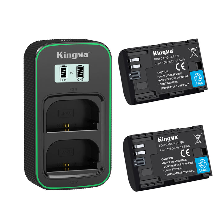 LP-E6 1960mAH Replacement Battery and Ultra Fast Dual Charger for Canon Cameras using LPE6 / LP-E6NH Battery