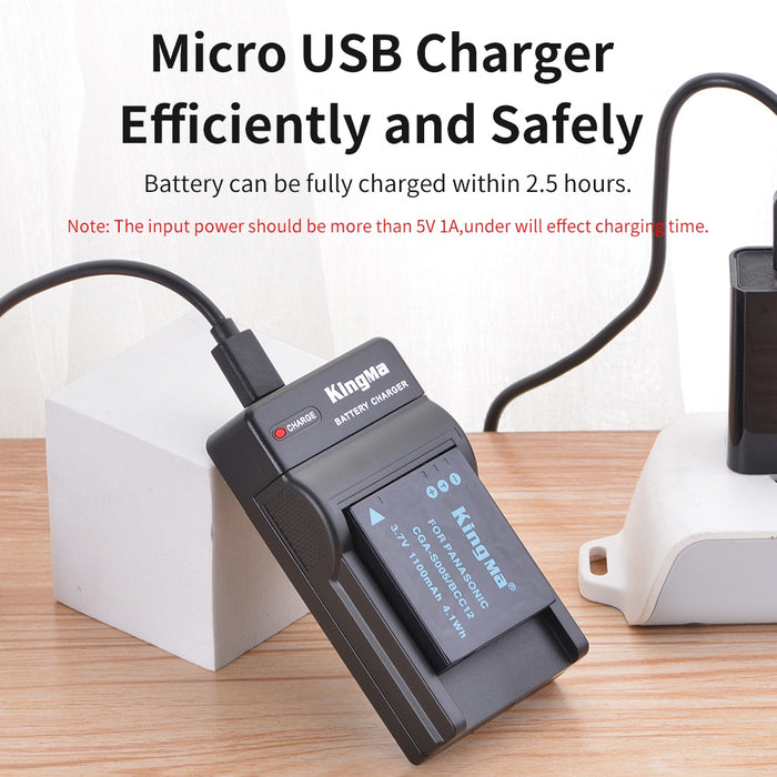 CGA-S005 / DMW-BCC12 Replacement Battery and Charger Set for Panasonic Camera