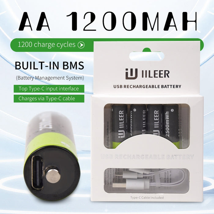AA / AAA / 9V High Capacity Rechargeable Battery with Built-in Type C Port