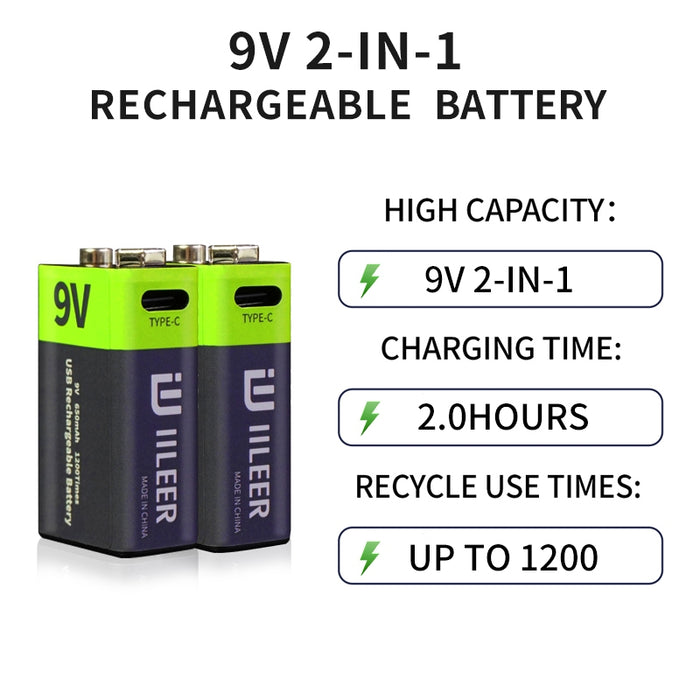 AA / AAA / 9V High Capacity Rechargeable Battery with Built-in Type C Port