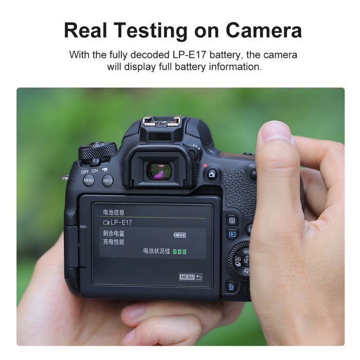 LP-E17 Fully Decoded Replacement Battery and LCD Dual Charger Set for Canon Cameras using LPE17 / LP E17 Batteries