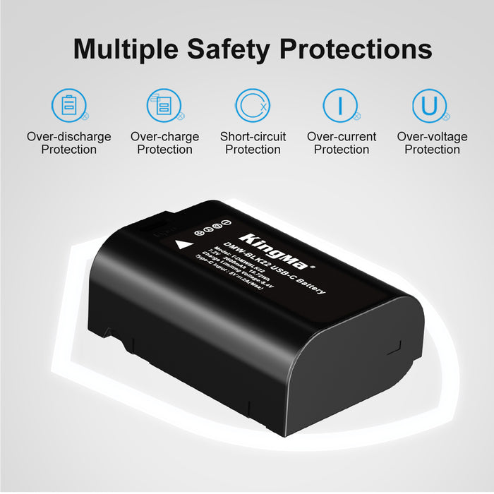 DMW-BLK22 Replacement Battery 2600mAh with Type-C Charging Port for Panasonic Cameras