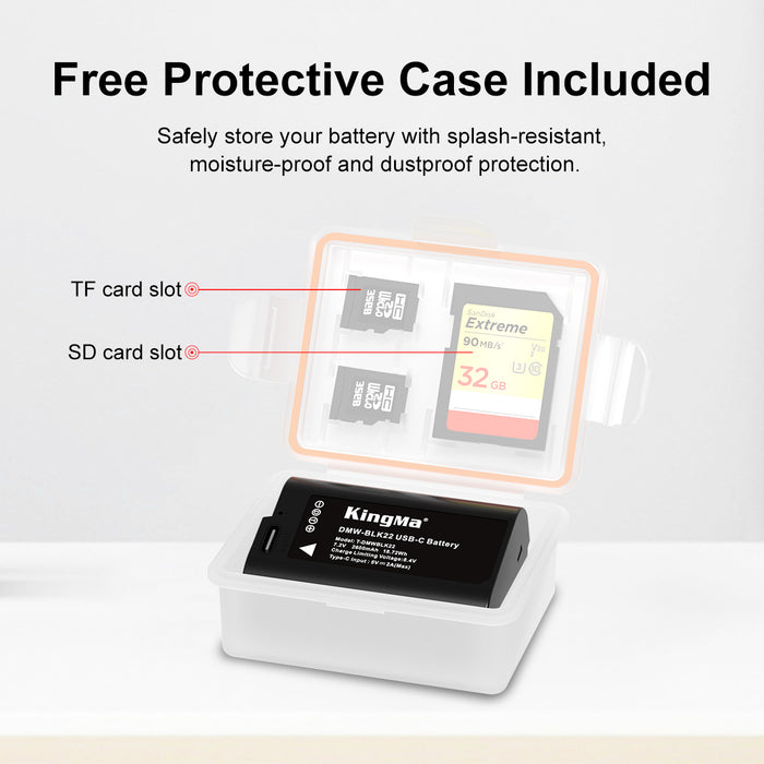 DMW-BLK22 Replacement Battery 2600mAh with Type-C Charging Port for Panasonic Cameras