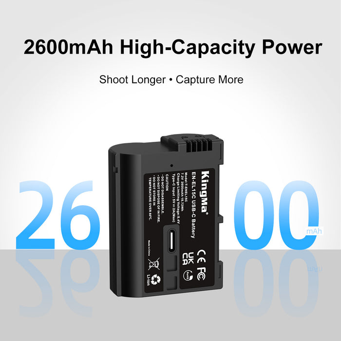 EN-EL15 | Nikon | 2600mAh | Replacement Battery | USB Type-C Port
