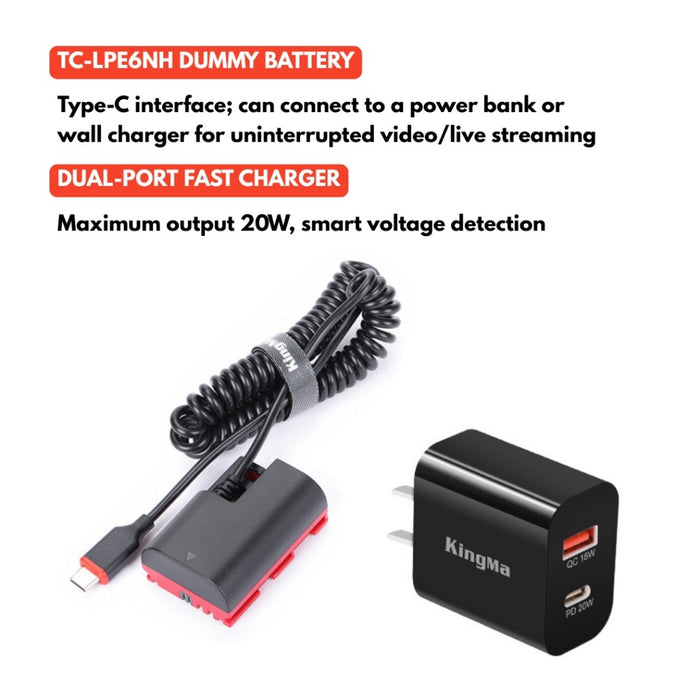 LP-E6NH USB Type-C Dummy Battery for Canon Cameras