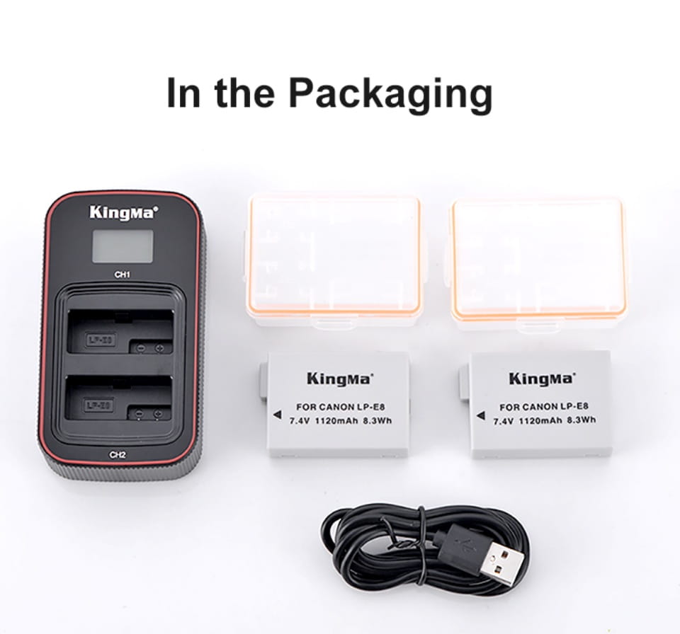 [KingMa] 1120mAh LP - E8 Camera Replacement Batteries (two) and Dual USB LCD Display Charger Set for EOS Rebel T2i T3i