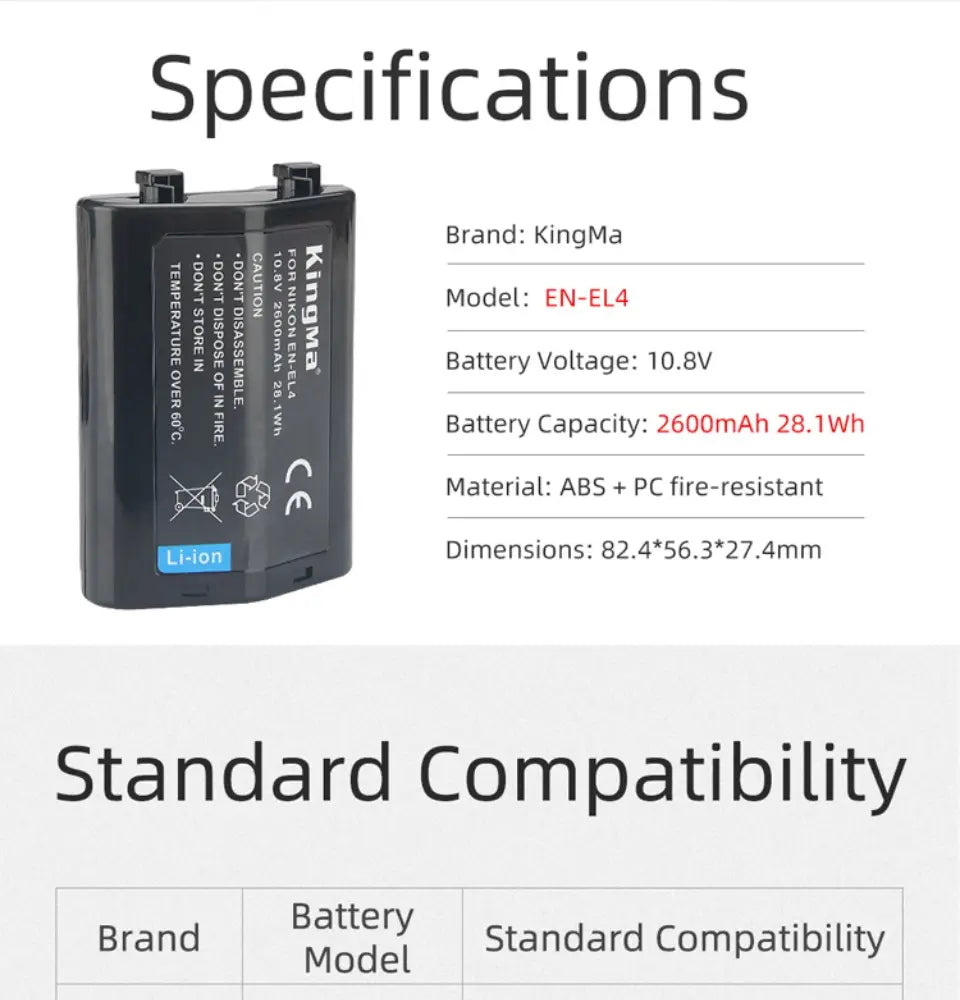 Nikon EN - EL4 2600mAh Replacement Battery