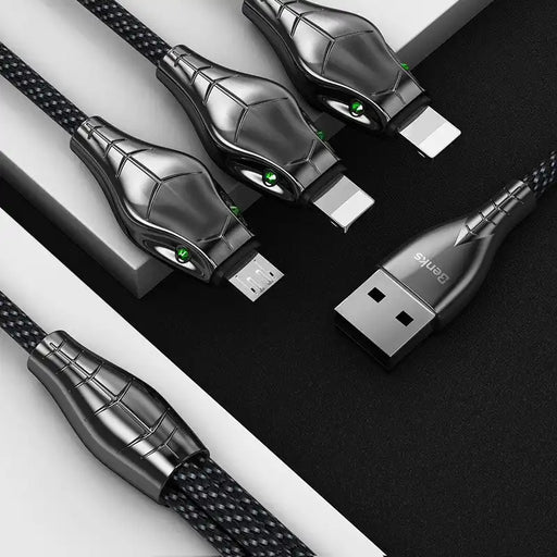 [Benks] 3 in 1 BLACK MAMBA 1.5m (2 x Apple + Micro Usb) Enhanced Nylon - Braided Data Sync And Fast Charging Cable - USB