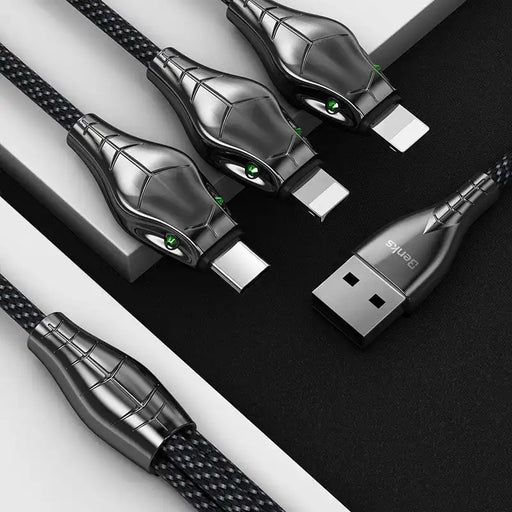 [Benks] 3 in 1 BLACK MAMBA 1.5m (2 x Apple + Type - C) Enhanced Nylon - Braided Data Sync And Fast Charging Cable - USB
