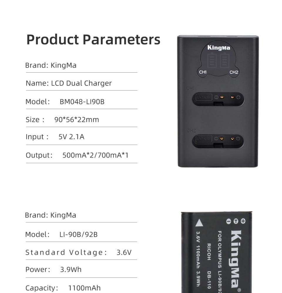 Olympus Li90B | Li92B 1100mAh Replacement Battery and Dual Charger with Smart LED Display Set