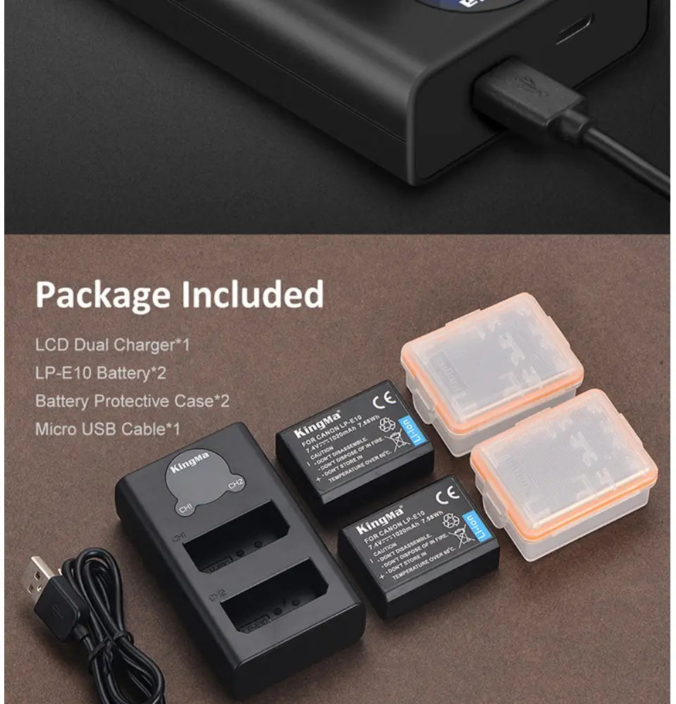 Canon LP - E10 1020mAh Replacement Battery and Dual Super Fast Charger with LCD Display Set