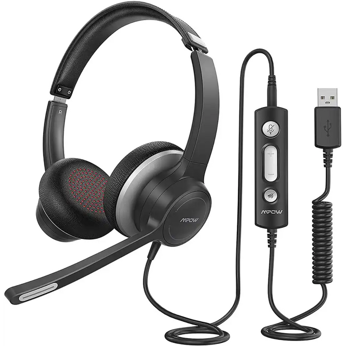 HC6 USB Headset with Microphone Office Computer Headphone On - Ear 3.5mm Jack For Zoom Call Center Skype