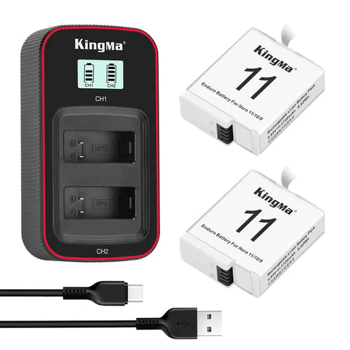 [KingMa] Enduro GoPro Hero 9 / 10 11 Camera Replacement Battery (2 - Pack) and Dual LCD Display Charger Set