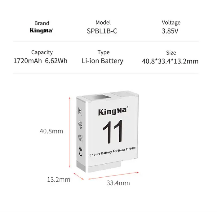 KingMa Enduro Hero 9 10 11 & 12 | GoPro | 1720mAh | Replacement Battery - 3