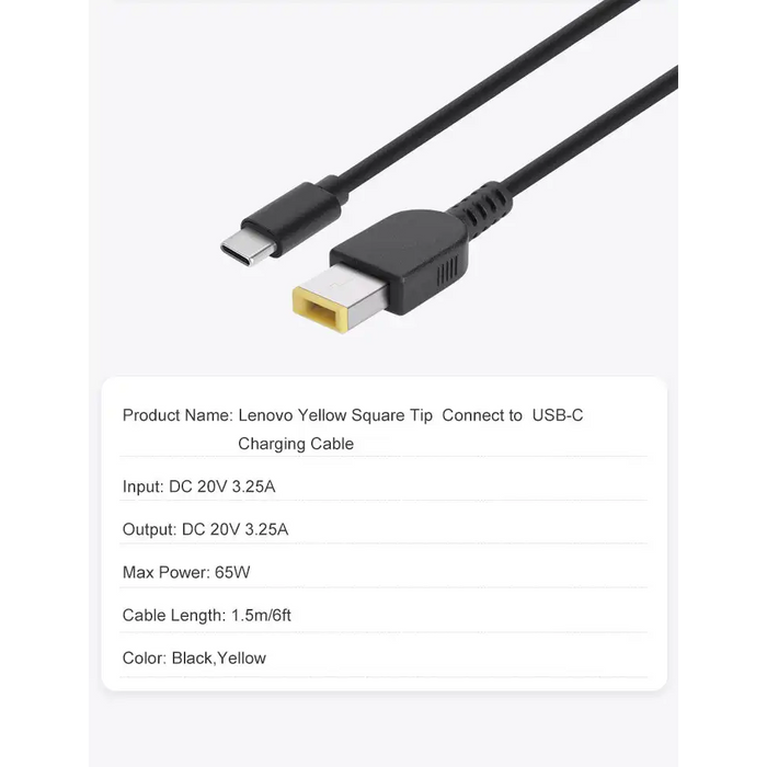 [KingMa] Fast Charging Cable for Lenovo Yellow Square Tip 11mm x 4.5mm DC 1145 to Type - C Laptop - 1.5m Length