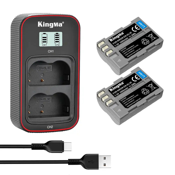 [KingMa] EN - EL3e 1600mAh Batteries (two) Replacement and Dual USB Charger for Nikon