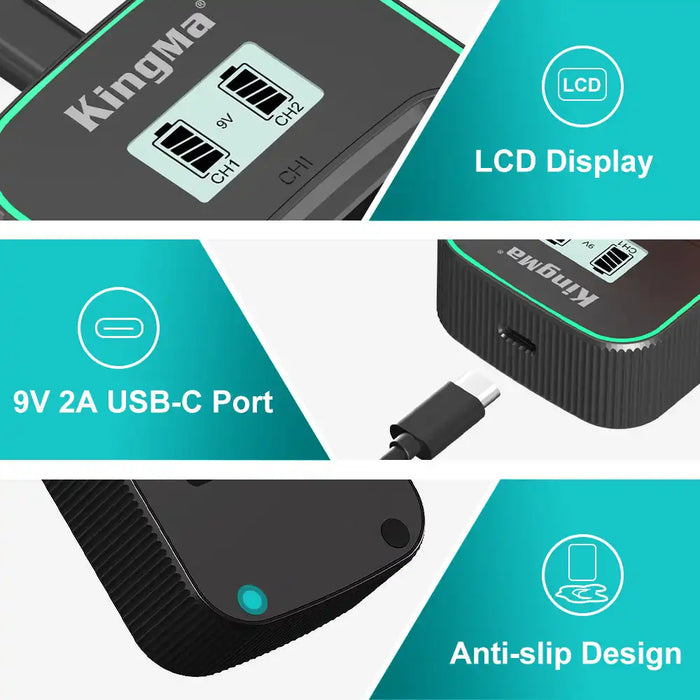 KingMa NP-W235 Fast Charger | Fujifilm | Dual Slot | LCD - 5